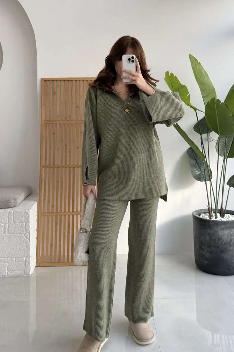 Carly Polo Yaka Triko Takım - Yeşil