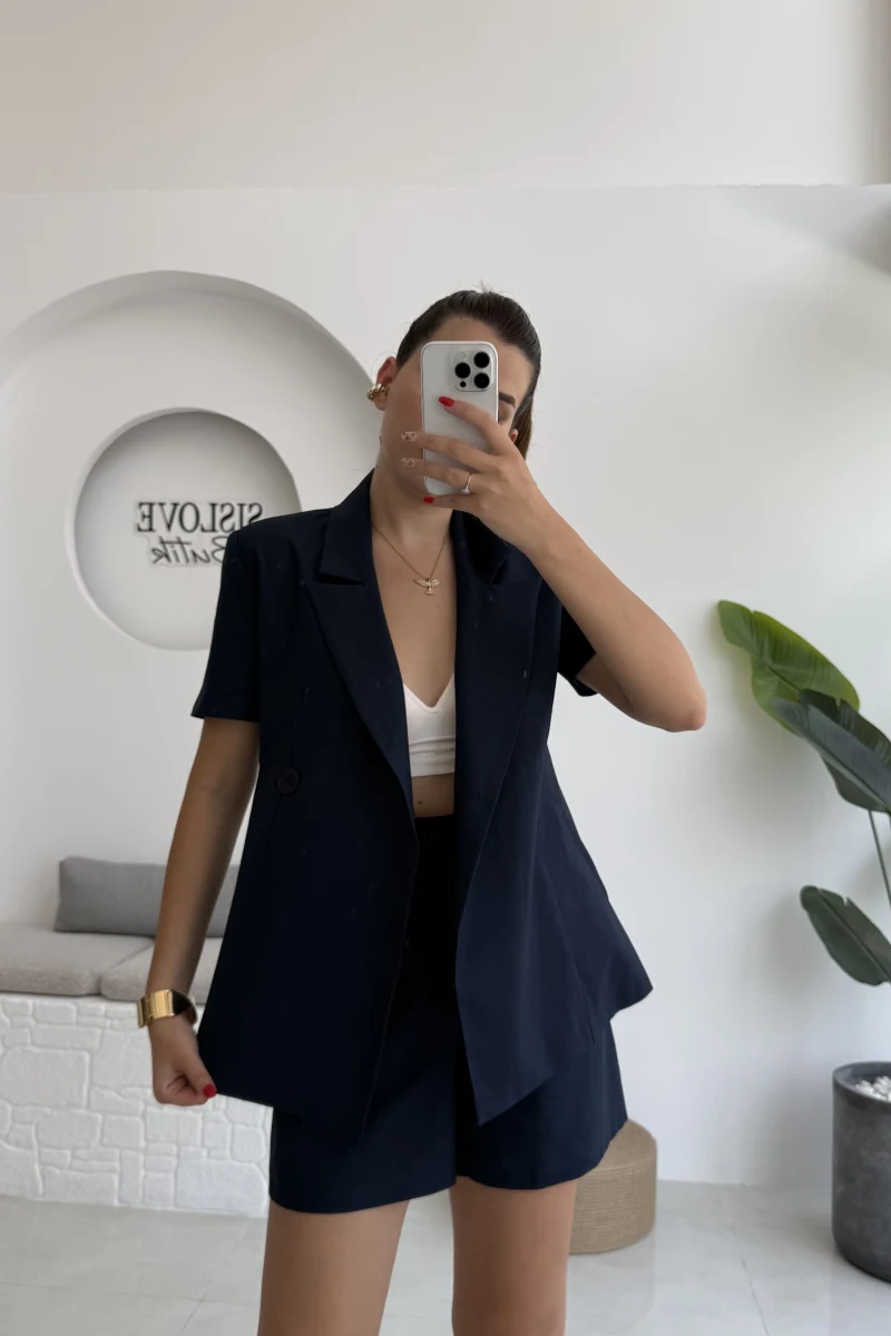 Carmilla Yarım Kol Blazer Ceket Şort Takım - Lacivert - 0459