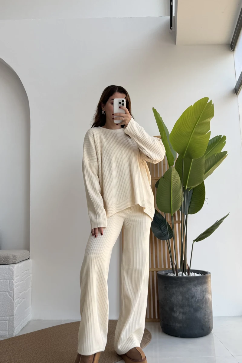 Caroline Triko Takım - Krem - Kod: 7207