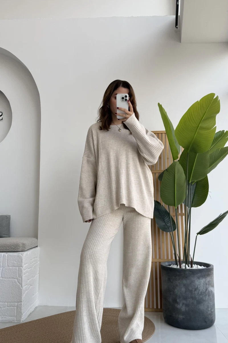 Caroline Triko Takım - Taş - Kod: 7207