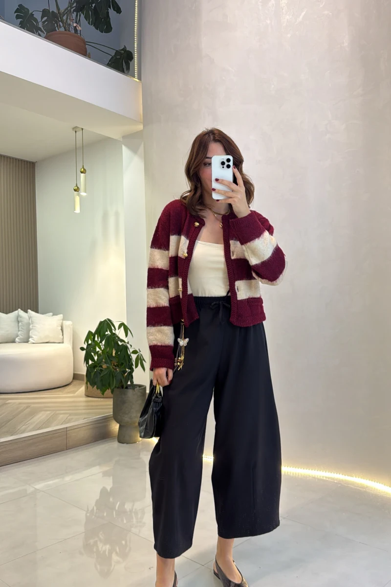 Charmlı Beli Lastikli Barrel Pantolon - Siyah - Kod: 51489