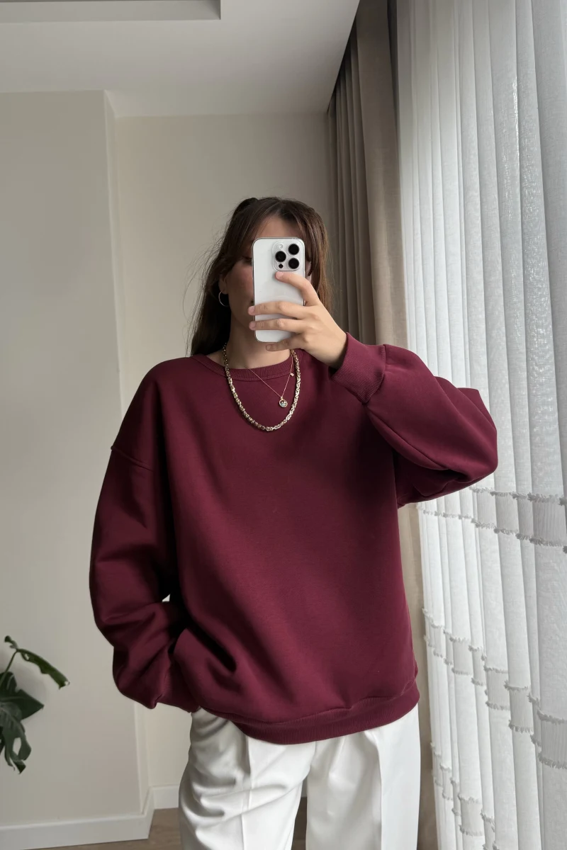 Chloé Oversize Kalın Sweatshirt Uzun Bordo