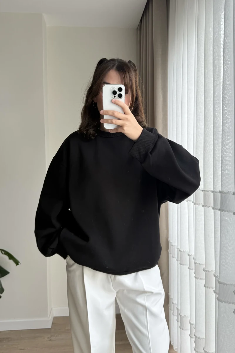 Chloé Oversize Kalın Sweatshirt Uzun Siyah