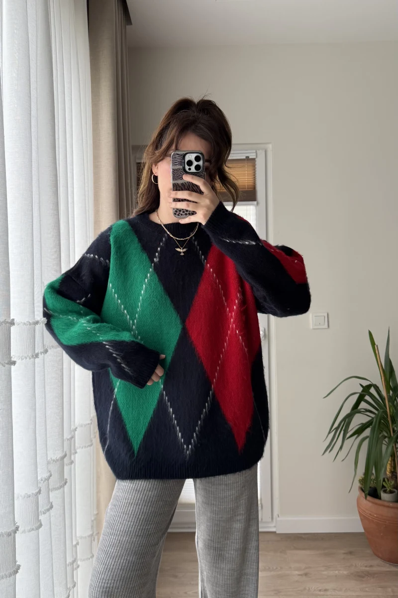 Chris Baklava Desenli Kalın Kazak