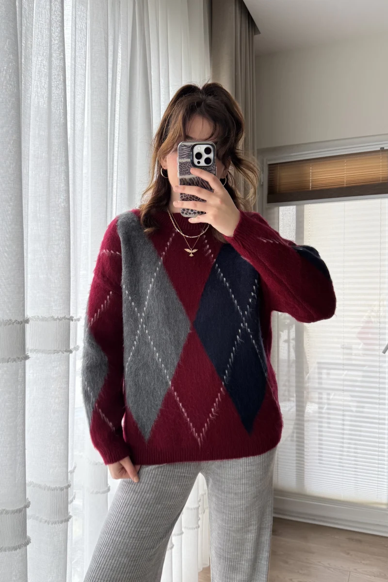 Chris Baklava Desenli Kalın Kazak