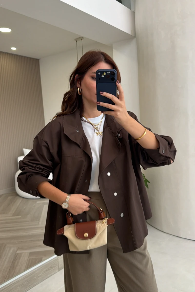 Çıt Çıtlı Gömlek - Kahve - Kod: 5131