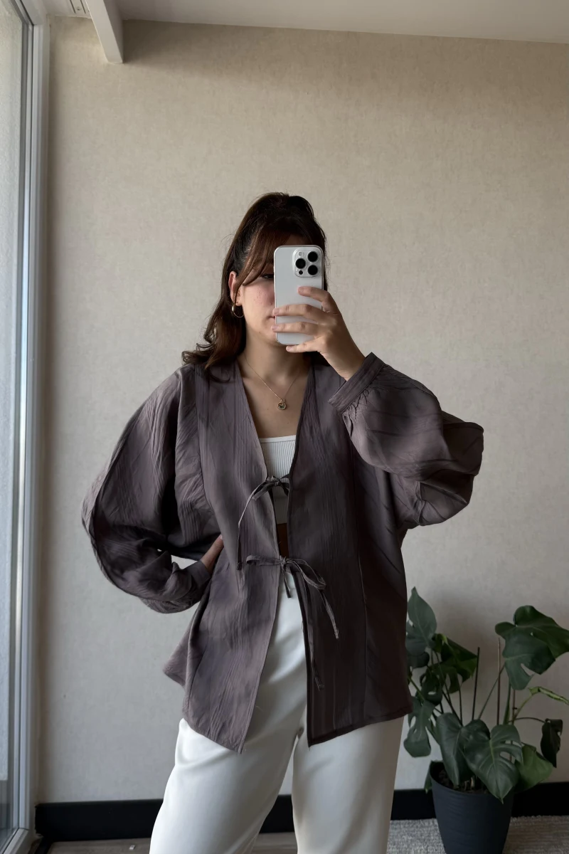 Çizgili Önden Bağlamalı Bluz Thistle Mor