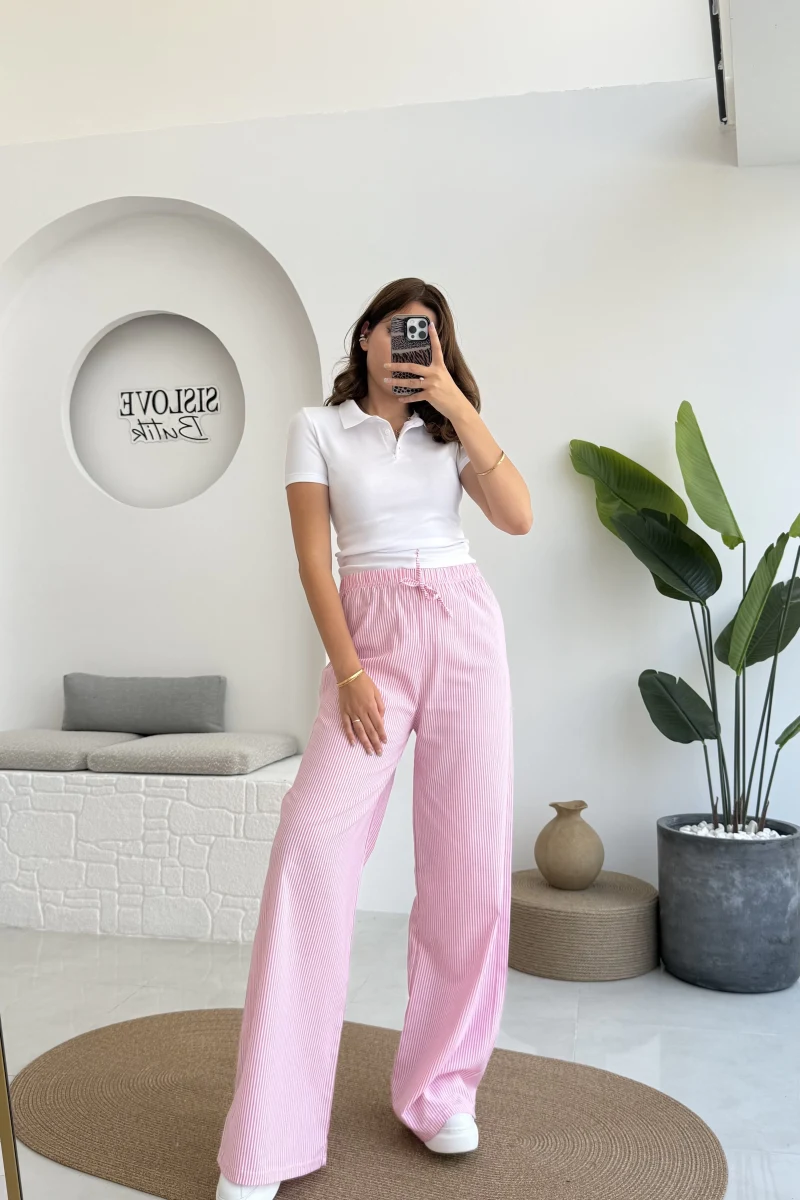 Çizgili Pembe Pantolon