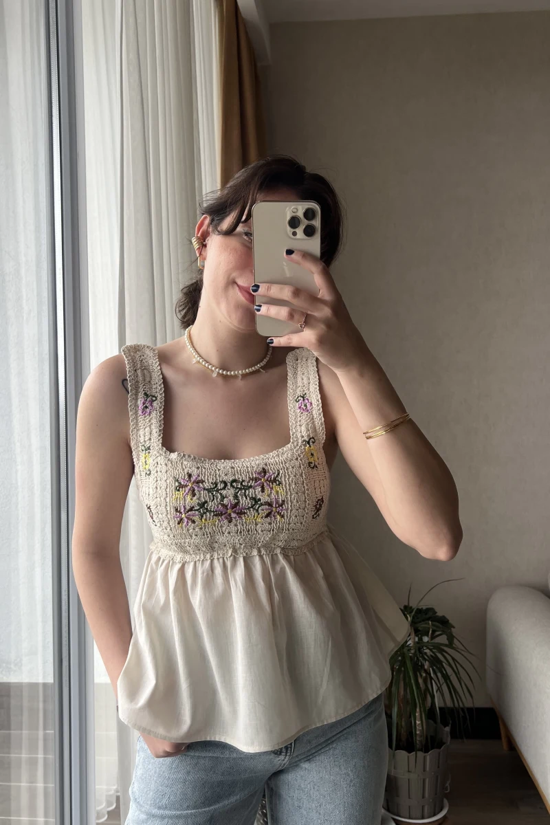 Clare Keten Örgü Askılı Bluz