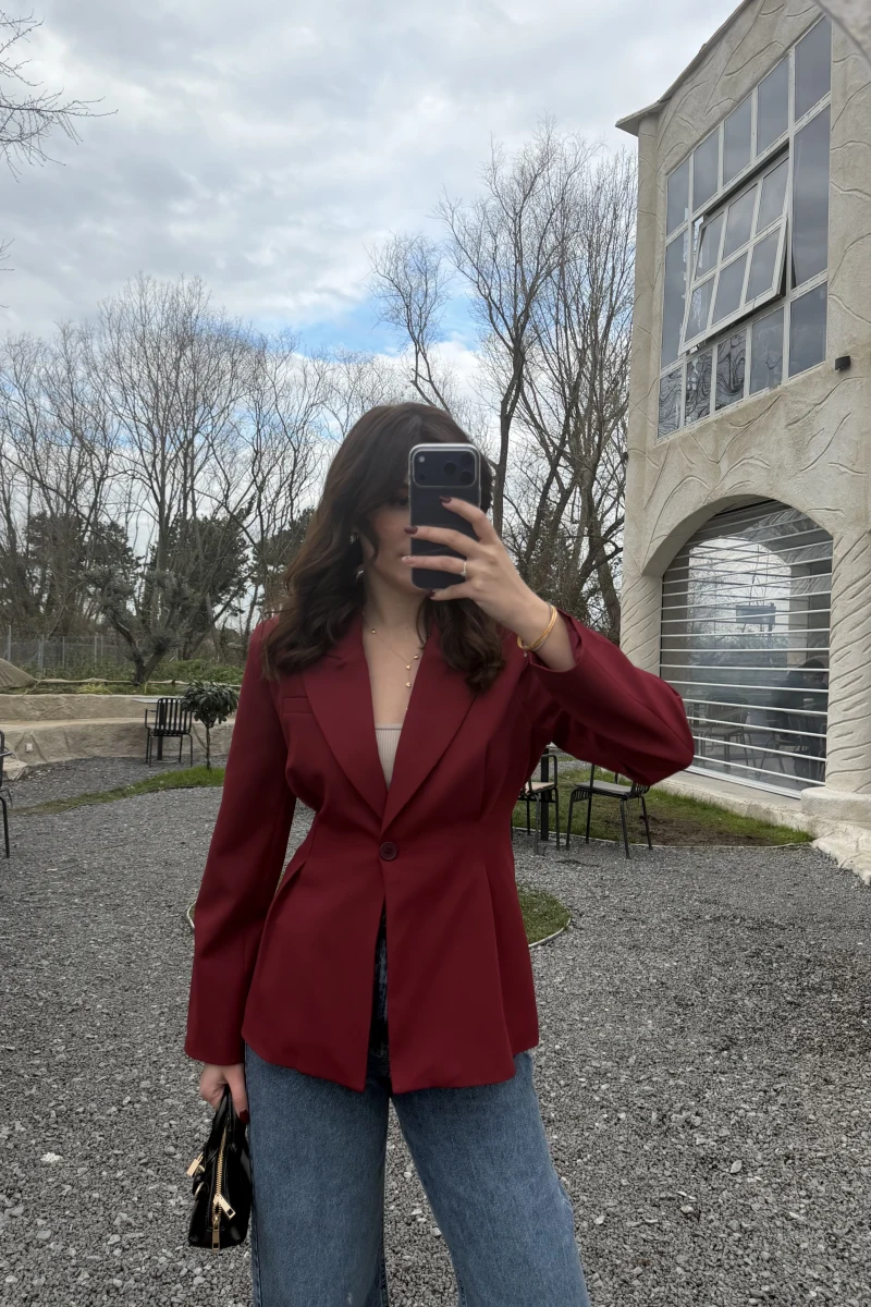 Clarıssa Pileli Tek Düğmeli Blazer Ceket - Bordo - Kod: 4157