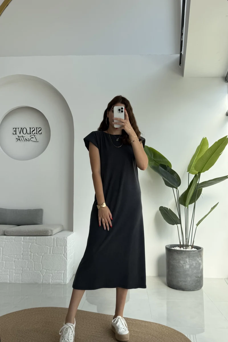 Clover Vatkalı Elbise - Koyu Antrasit