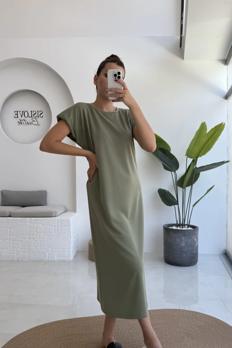 Clover Vatkalı Elbise - Yeşil