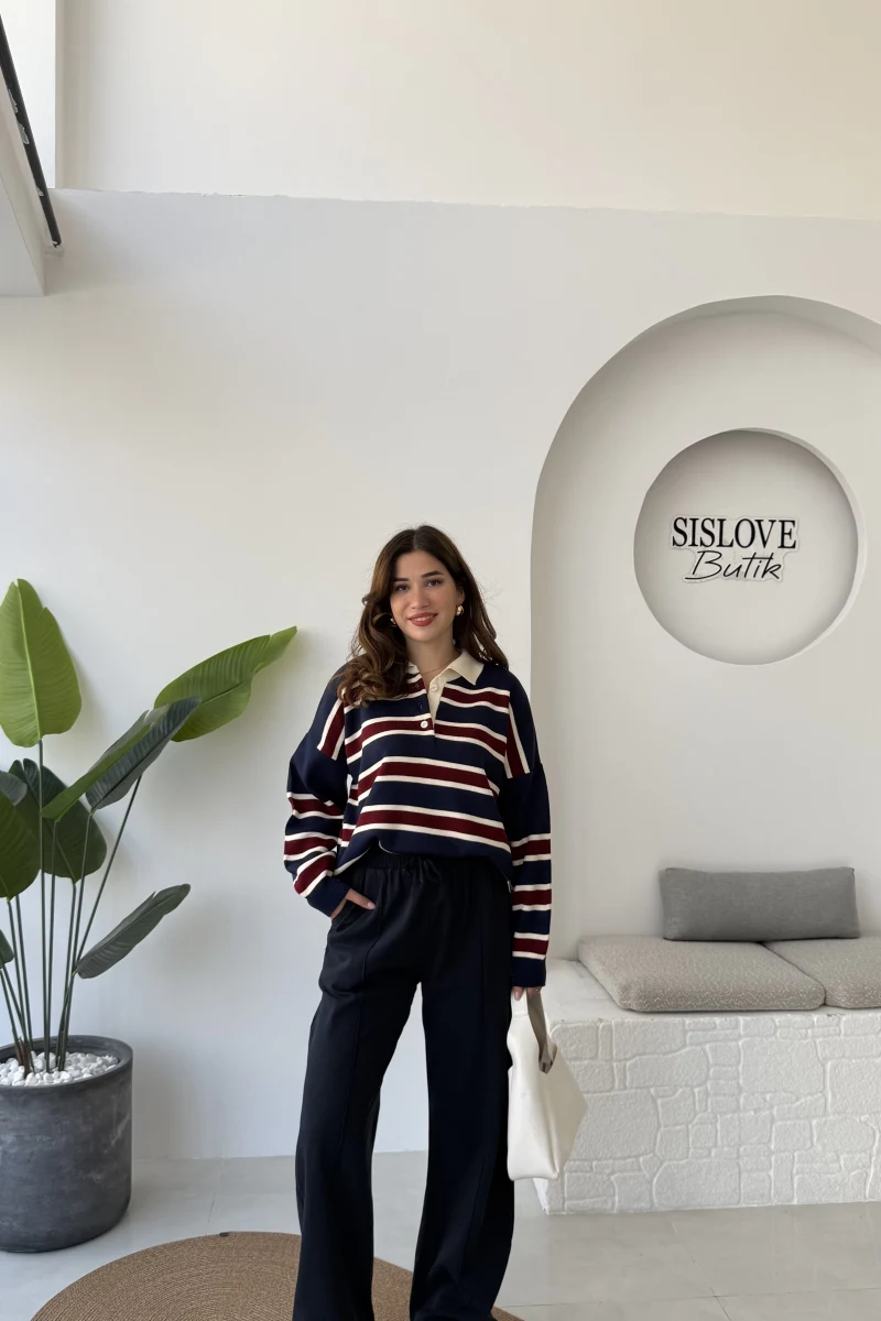 Colorado Beli Lastikli Gabardin Palazzo Pantolon - Lacivert