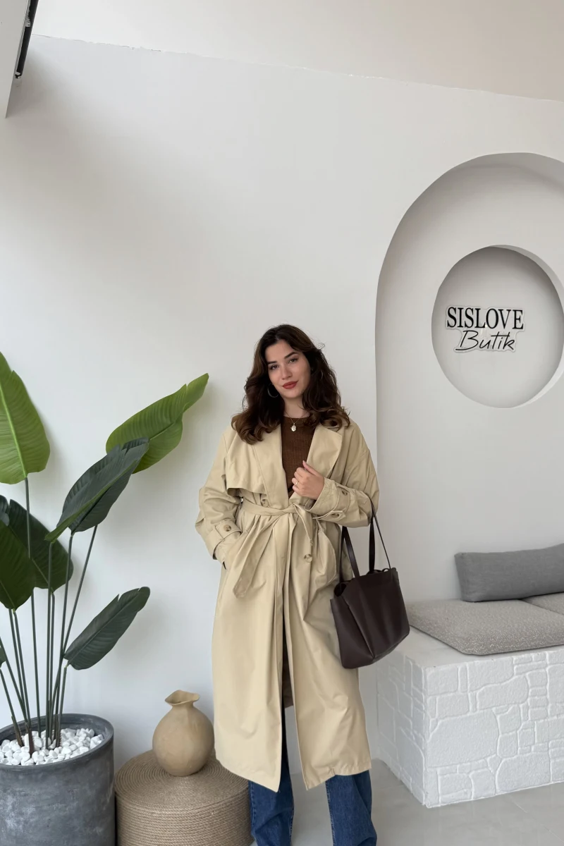 Cool Kuşaklı Cepli Trençkot Koyu Taş Kod: 9419