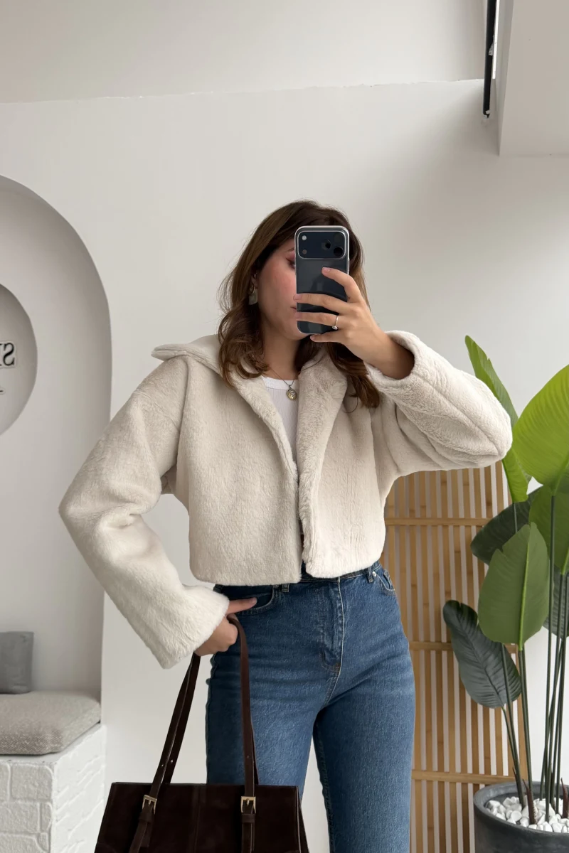 Crema Crop Kürk Mont Beyaz Kod - Kod: 9620