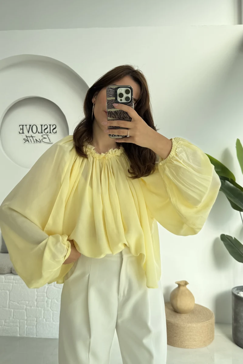 Crema Tül Bluz - Sarı - 4959