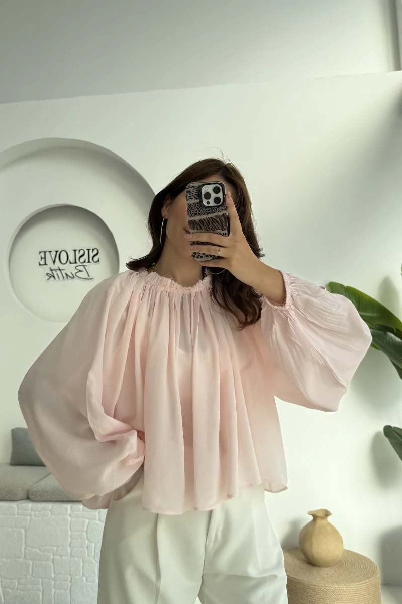 Crema Tül Bluz - Şeker Pembesi - 4959