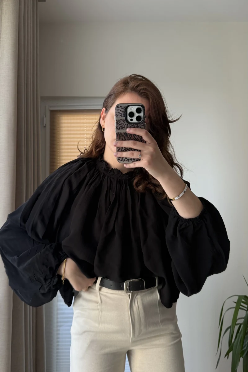 Crema Tül Bluz - Siyah - 4959