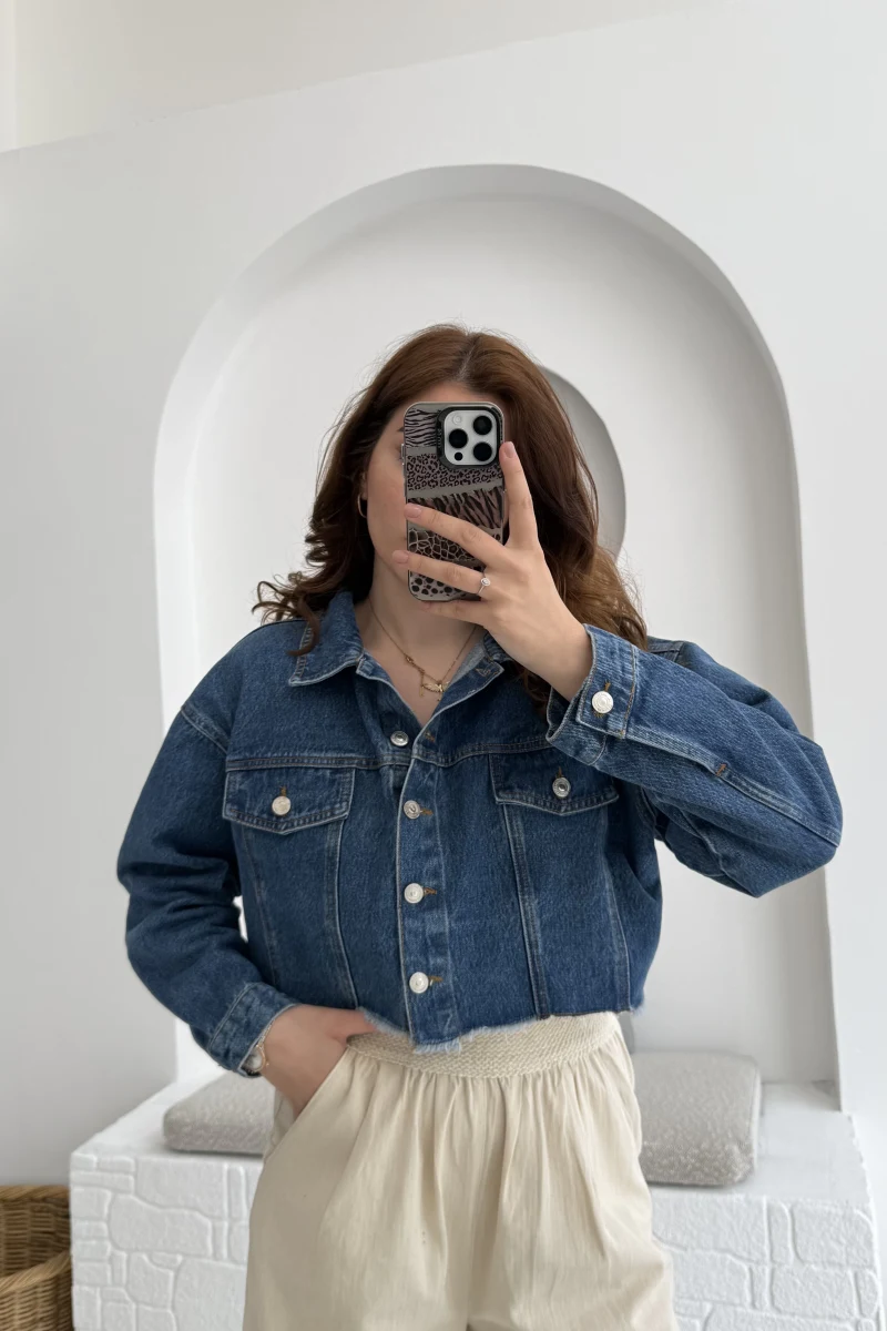 Crop Kot Ceket Açık Mavi