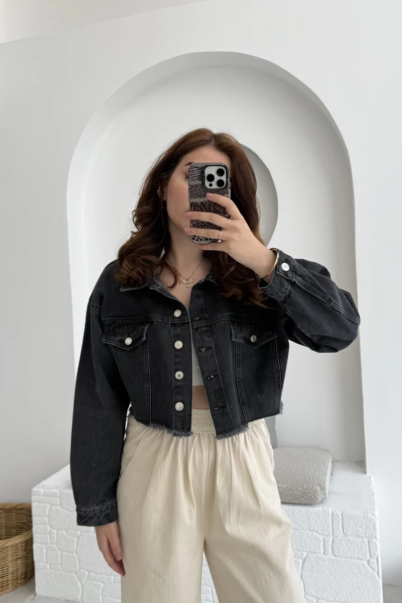 Crop Kot Ceket Antrasit