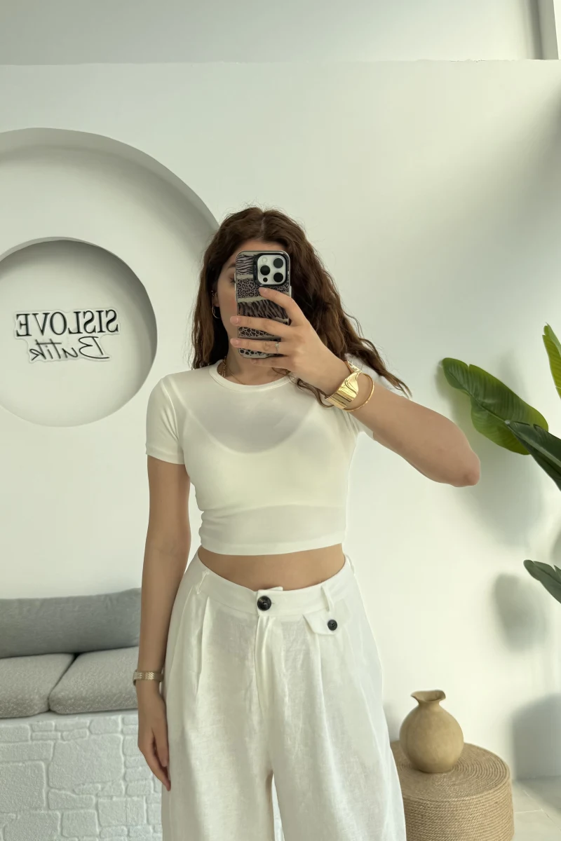 Crop Oys Beyaz T-Shirt