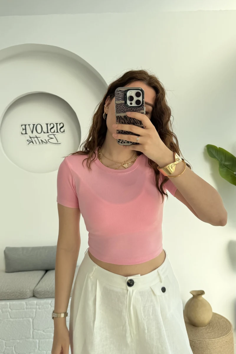 Crop Oys Pembe T-Shirt