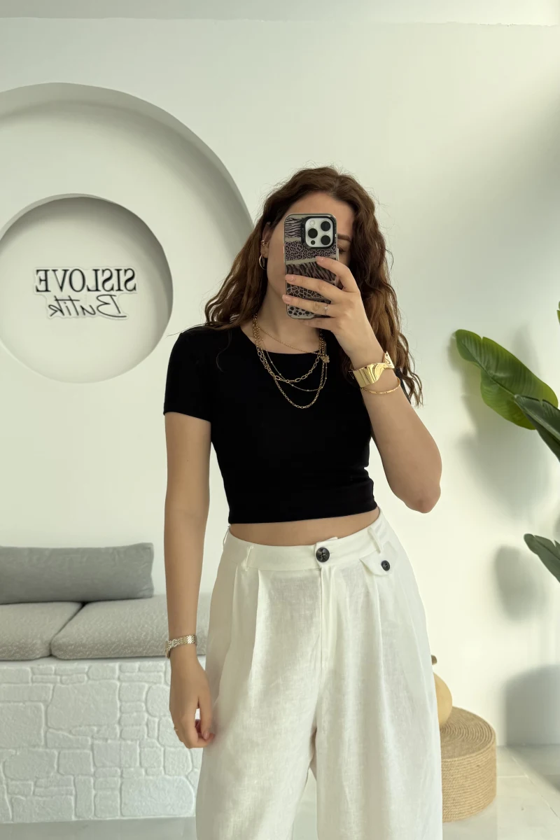 Crop Oys Siyah T-Shirt