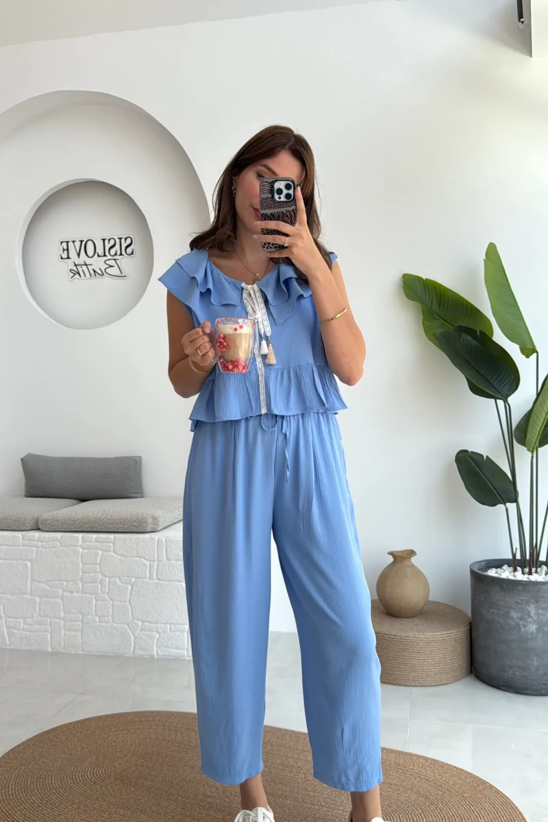 Cute Volanlı Pensli Takım - 1000-4000 - Mavi