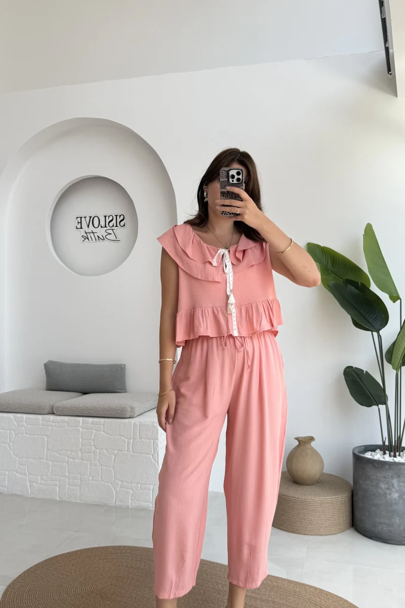 Cute Volanlı Pensli Takım - 1000-4000 - Pembe Tonları