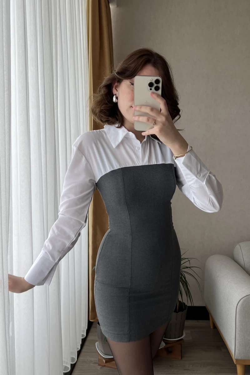 Dakota Antrasit Gömlek Elbise