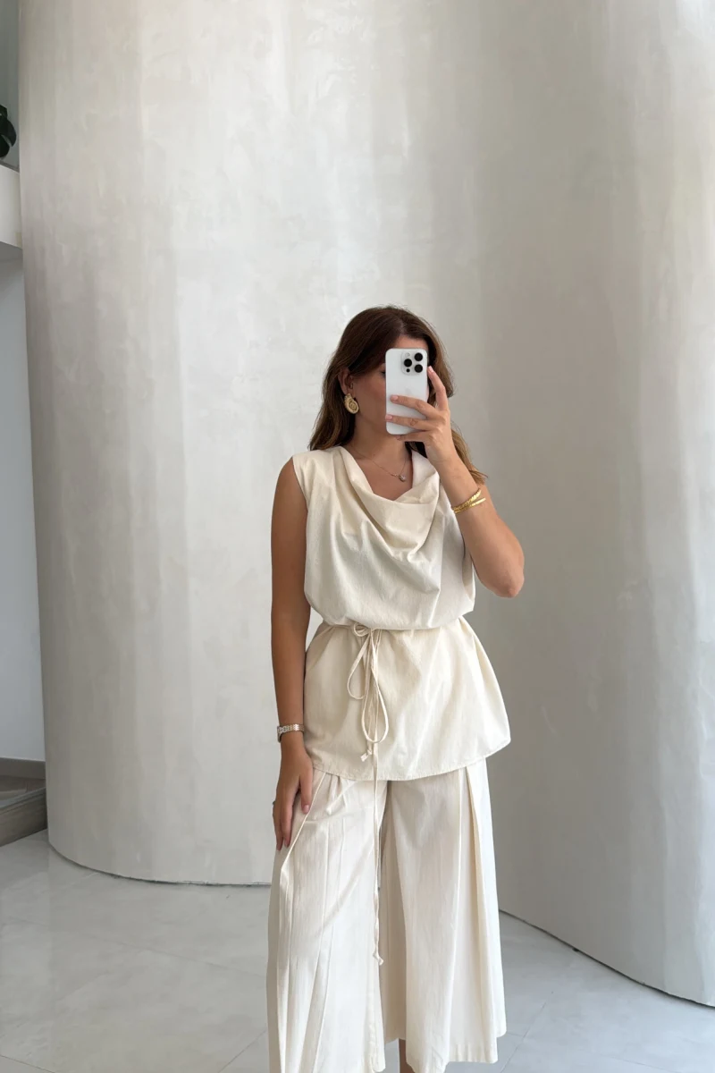 Degaje Yaka Bağcıklı Takım - Natural - Kod: 9159