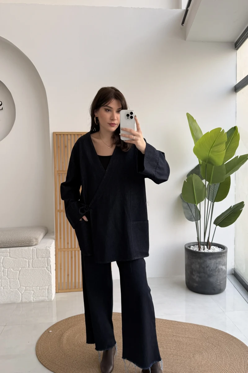 Denim Kimona Takım - Lacivert - Kod: 8639