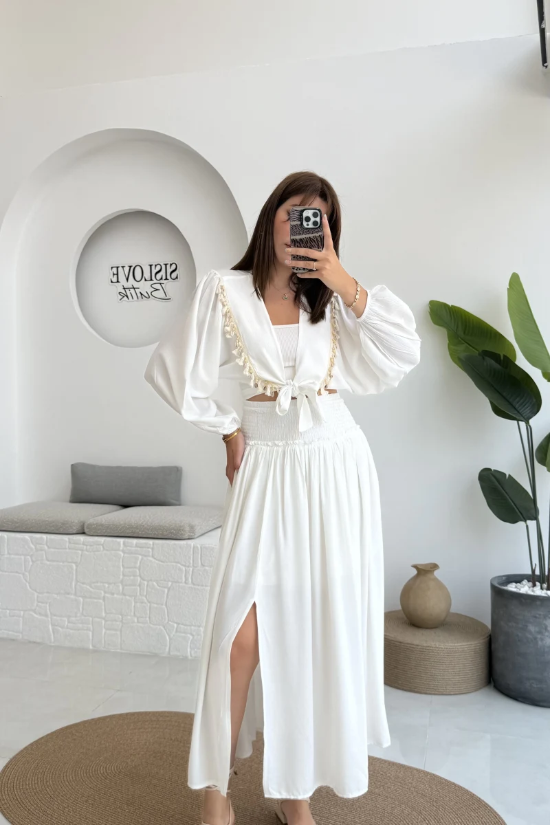 Deniz Kabuklu Etek Takım Beyaz