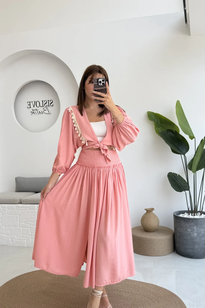 Deniz Kabuklu Etek Takım Pembe