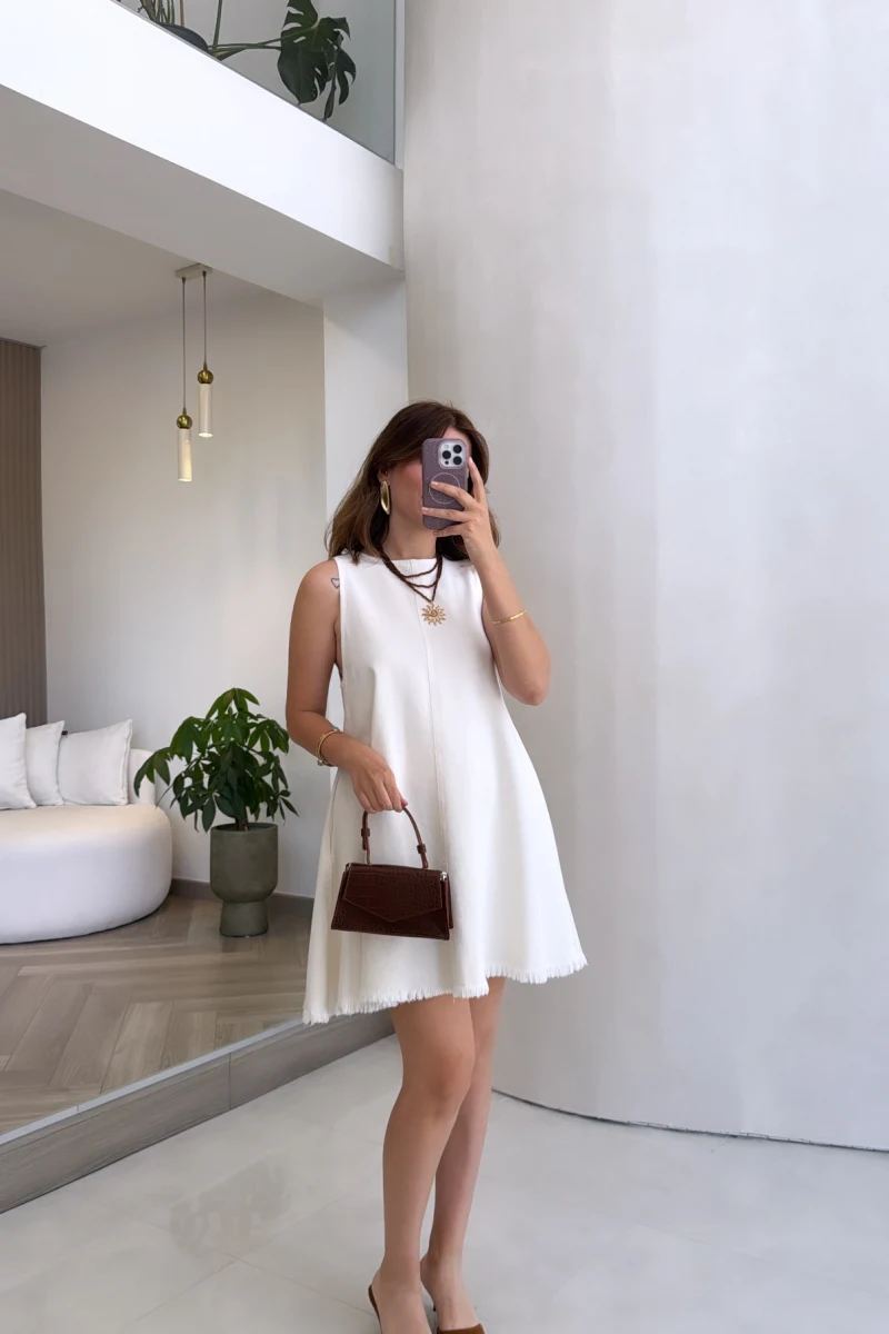 Dilvin Denim Elbise - Beyaz - Kod: 91511