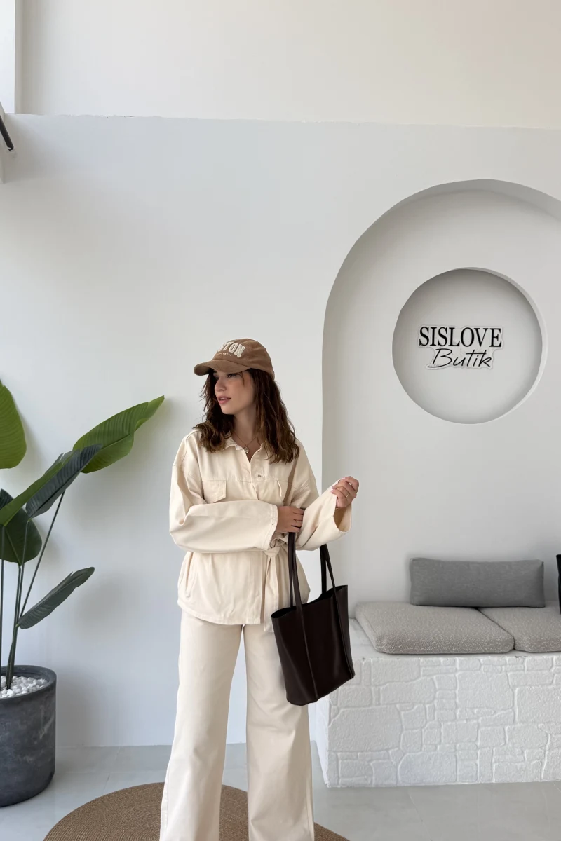 Dixie Premium Kuşaklı Gabardin Takım - Taş