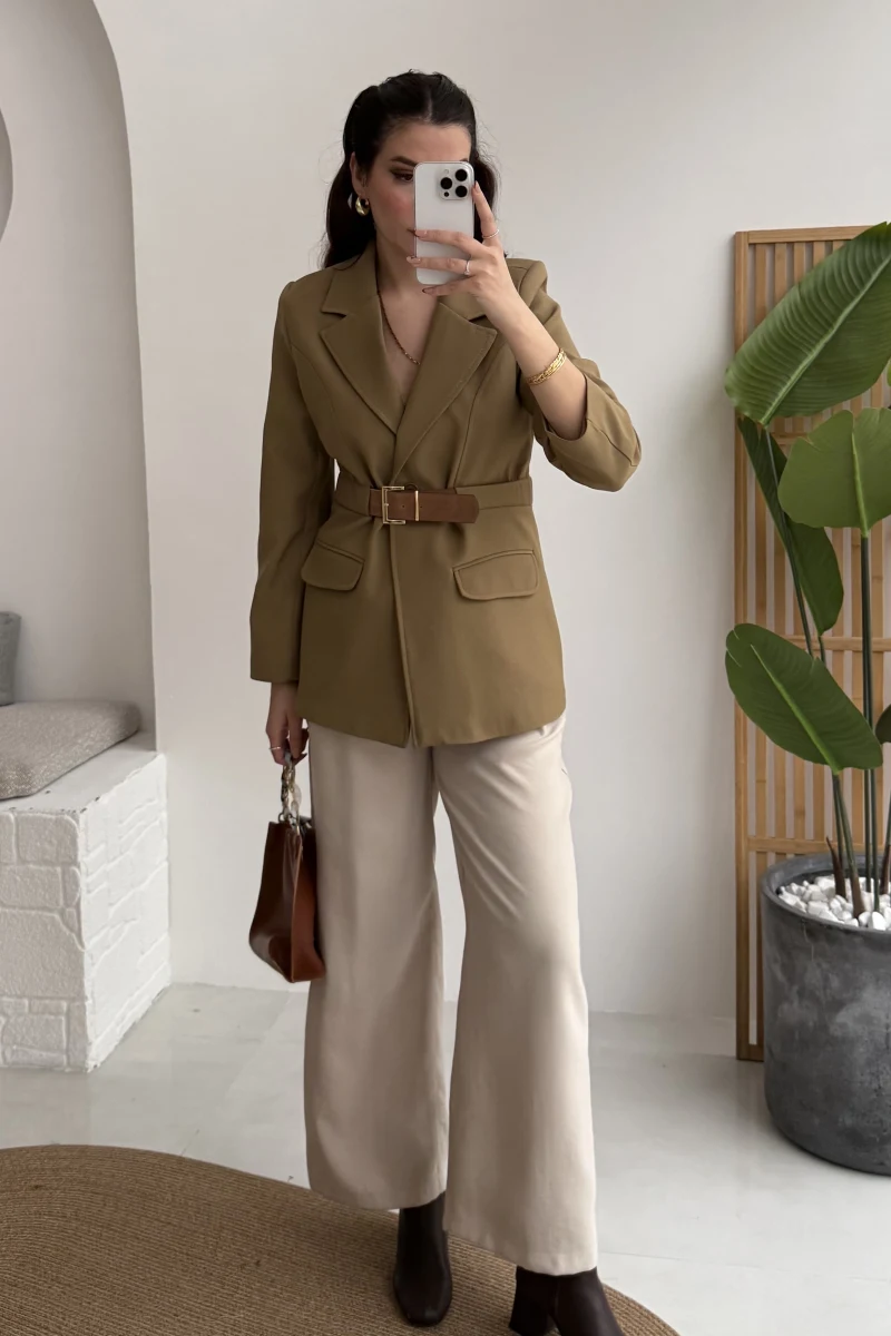 Dolph Kemer Detay Blazer Ceket - Haki - Kod: 4162