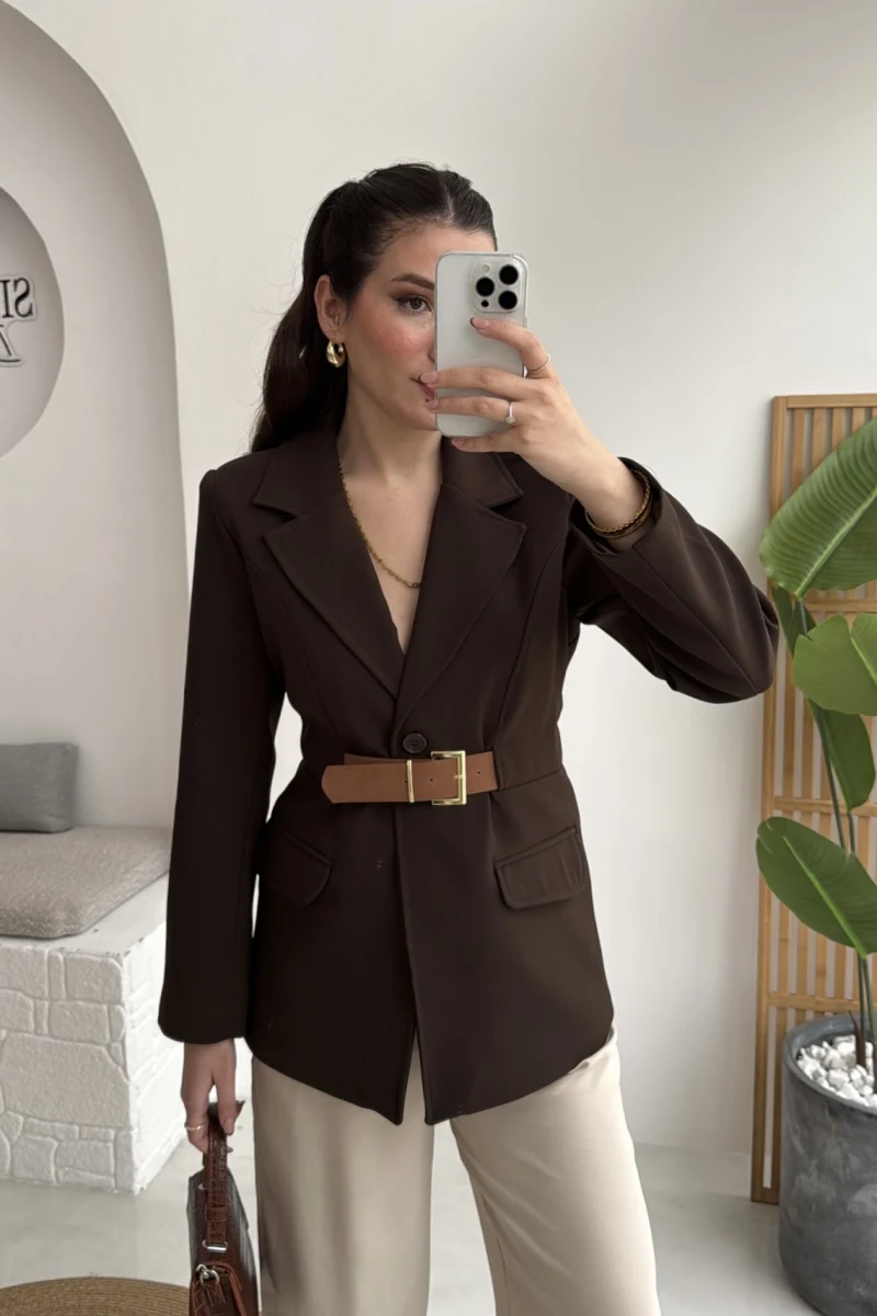 Dolph Kemer Detay Blazer Ceket - Kahverengi - Kod: 4162