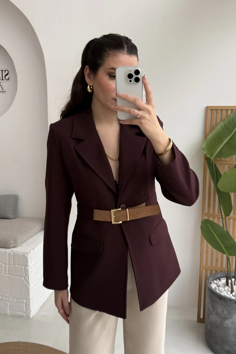 Dolph Kemer Detay Blazer Ceket - Mürdüm - Kod: 4162