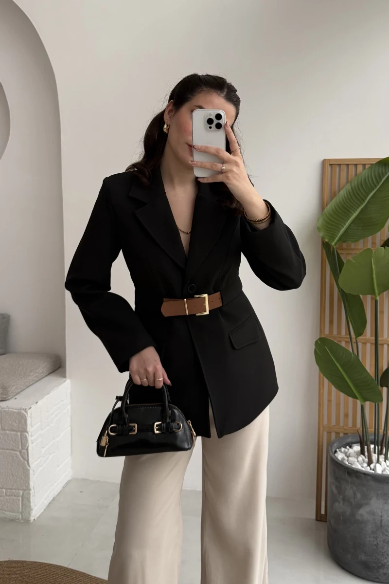 Dolph Kemer Detay Blazer Ceket - Siyah - Kod: 4162