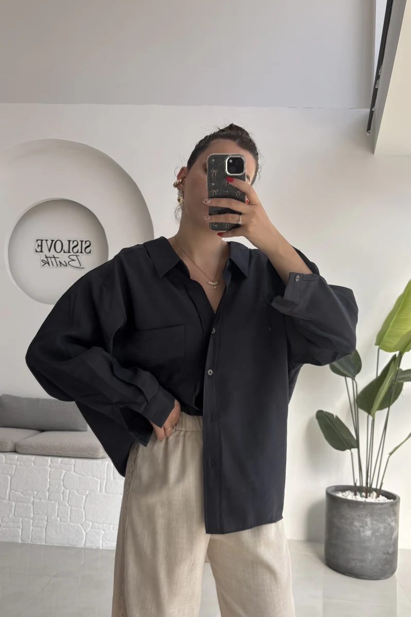 Düşük Omuzlu Modal Gömlek - Antrasit - 5050