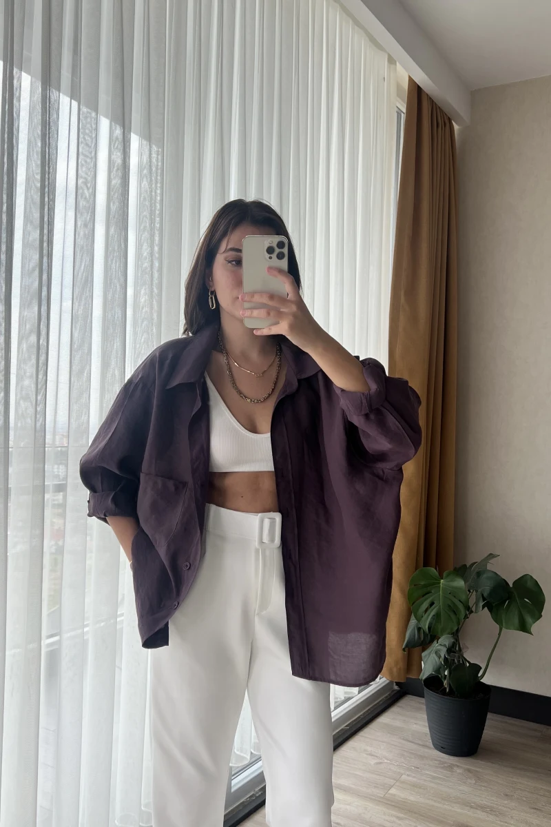 Mürdüm Oversize Tensel Gömlek Kod: 4612