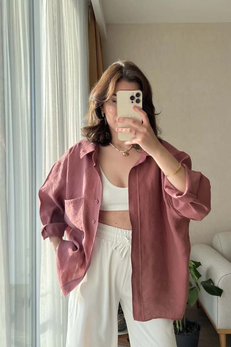 Tarçın Oversize Tensel Gömlek Kod: 4612