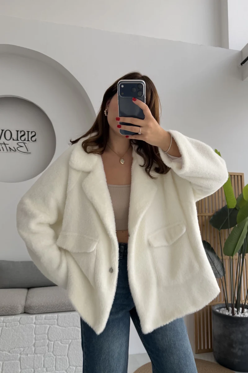 Dyla Yumoş Ceket - Beyaz - Kod: 7008