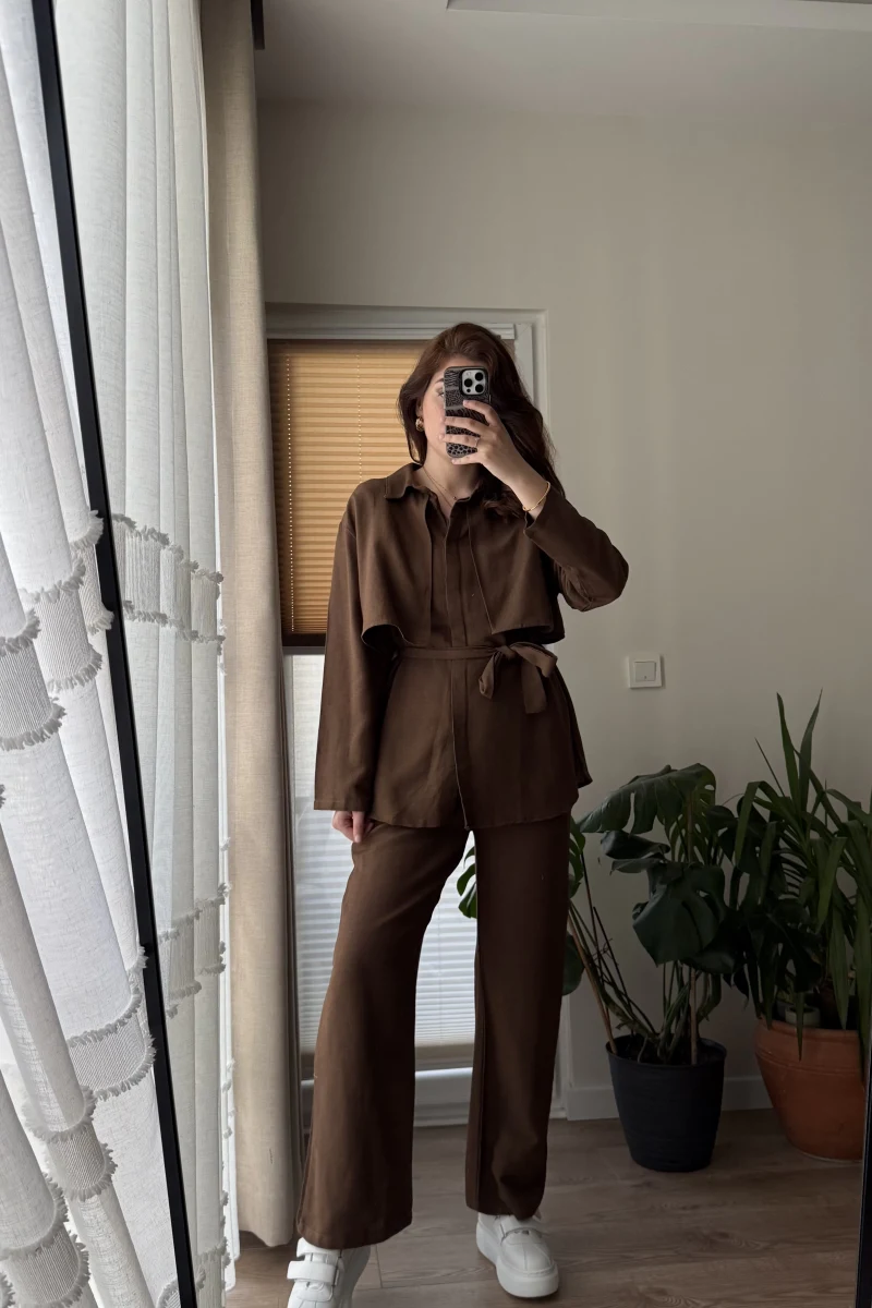 Ed Kuşaklı Pantolon Acı Kahve Takım - Kec - 51835