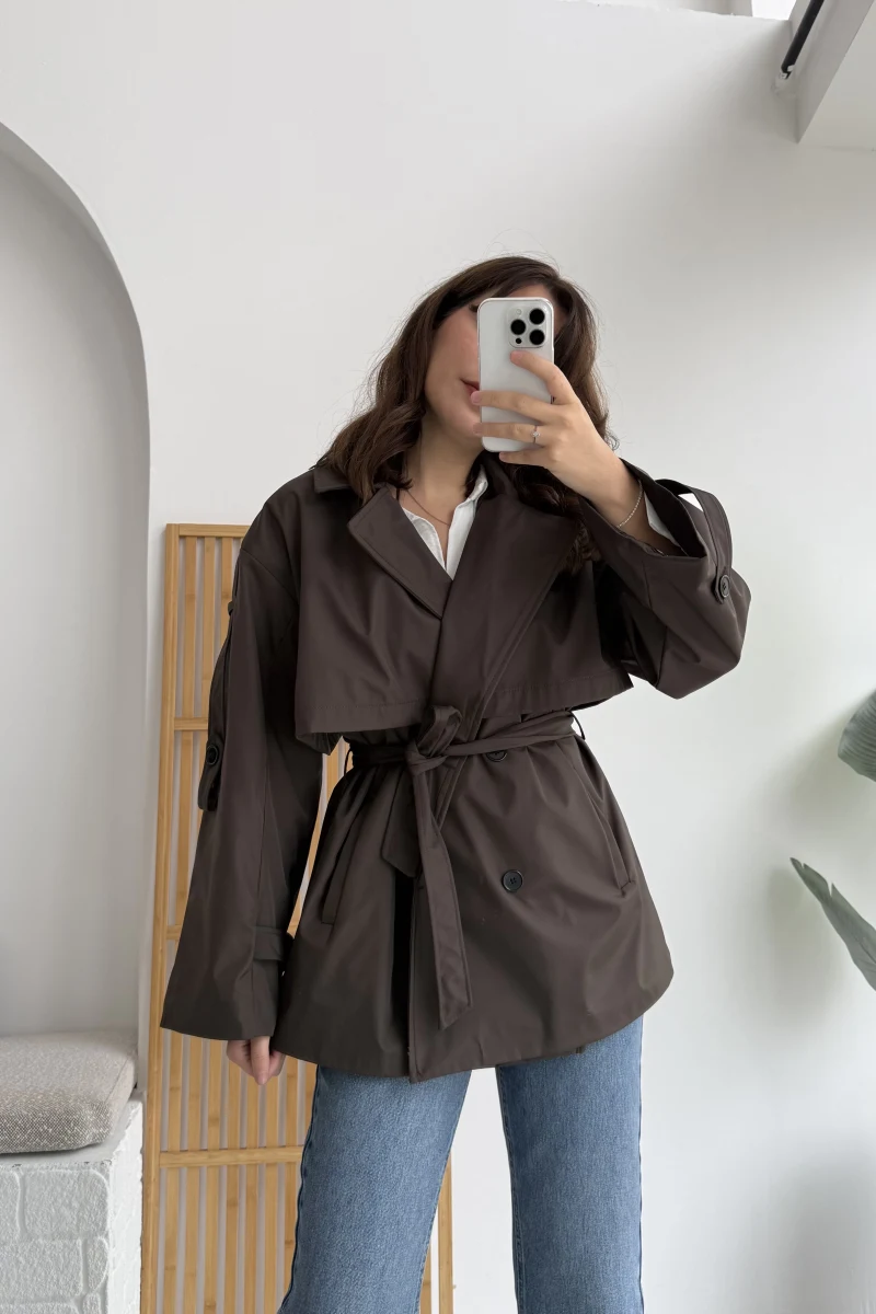 Elana - Suya Dayanıklı Kuşaklı Trenç Kahve