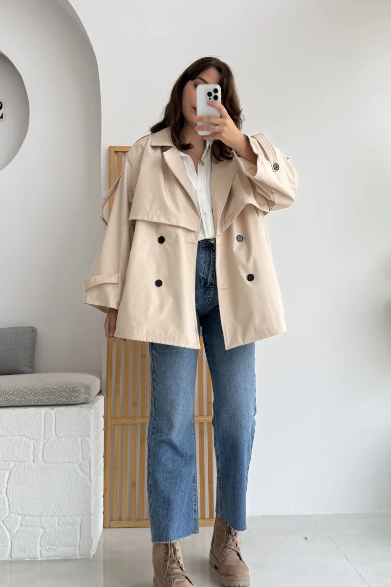 Elana - Suya Dayanıklı Kuşaklı Trenç Krem