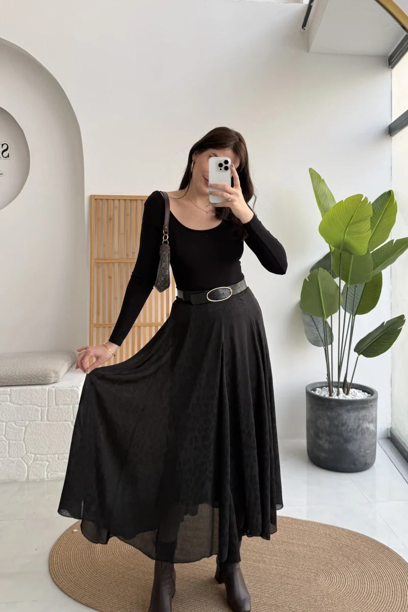 Eleanor Asimetrik Kesim Saten Etek - Siyah - Kod: 3362