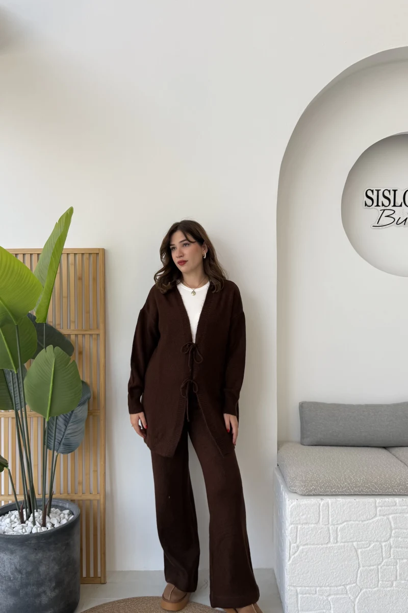 Eliora Çift Bağcıklı Triko Takım - Kahverengi