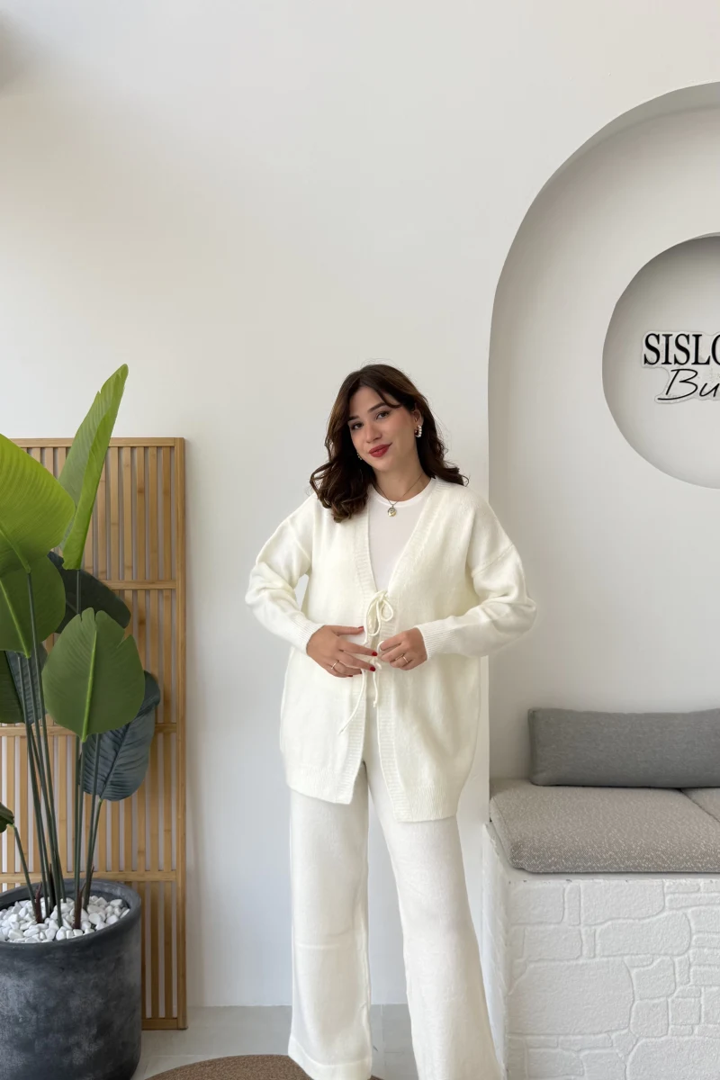 Eliora Çift Bağcıklı Triko Takım - Kırık Beyaz